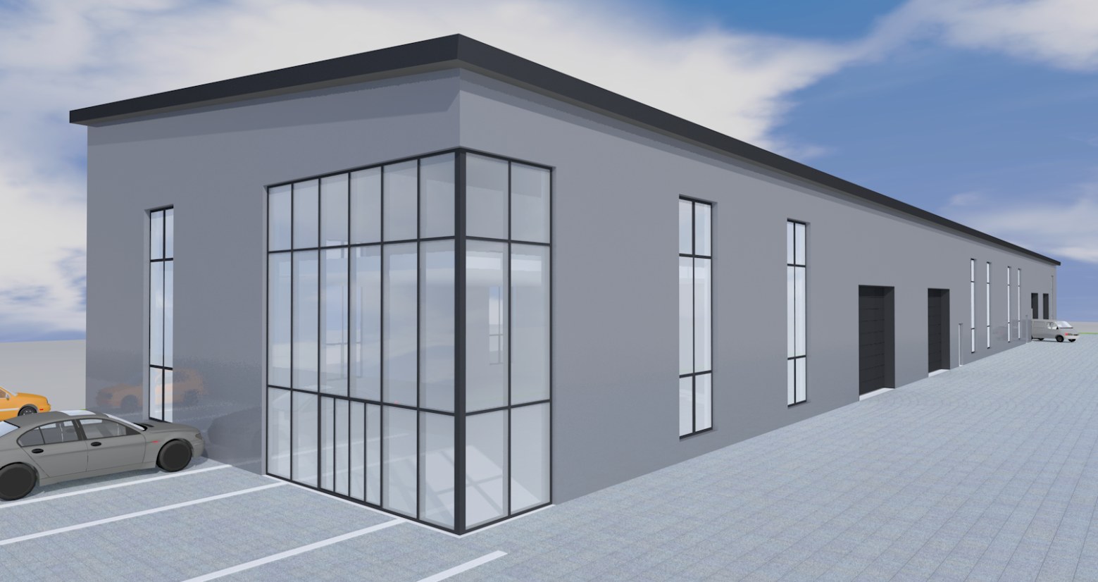 Visualisierung der Neubau-Gewerbehalle an der Boschstraße in Malsch